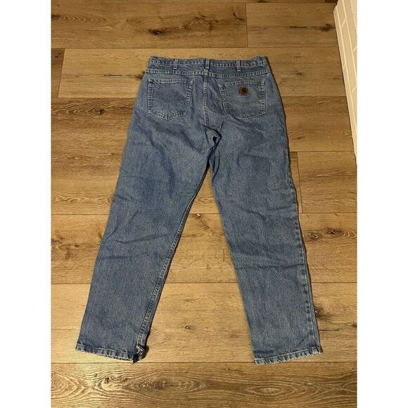 Carhartt B17-STW Men’s 38X32 Blue Denim Jeans Relaxed Fit Work Pants - Picture 2 of 4